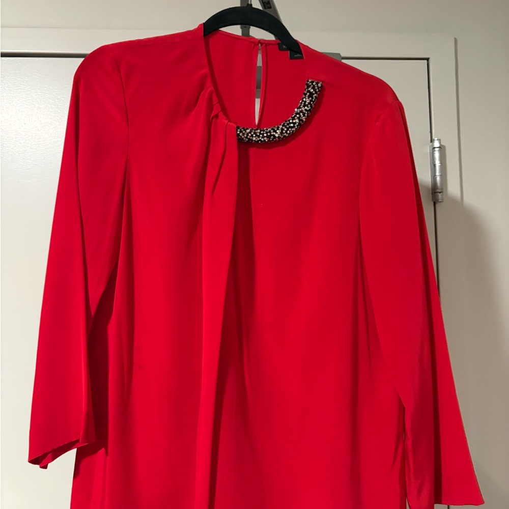 Women’s Red Embellished Neck Blouse